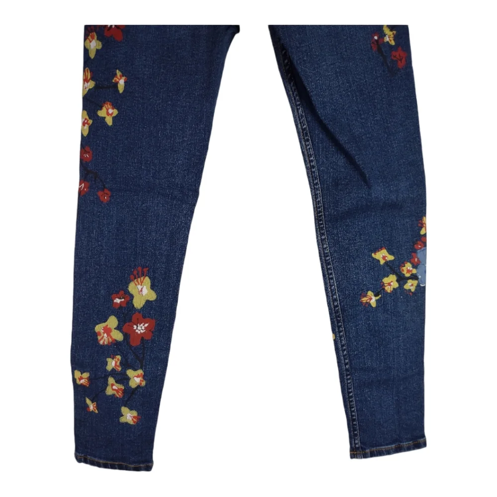 Topshop MOTO Floral Jamie Jeans Size W 25 L 25 Skinny Hand Painted - Picture 15 of 15
